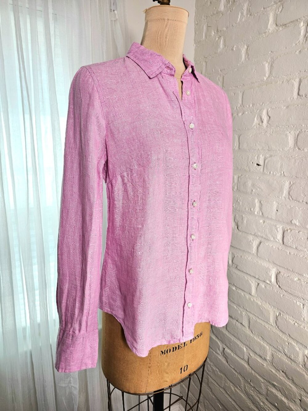 J.Crew Baird McNutt Irish Linen Button Down Pink Slim Fit Shirt Size 4